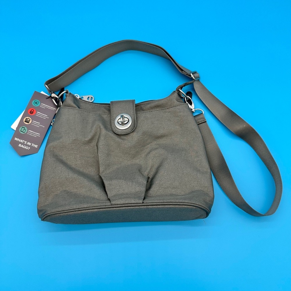 Baggallini‎ Sorrento RFID Hobo Bag Gray Nylon Adjustable Strap Zip Closure
